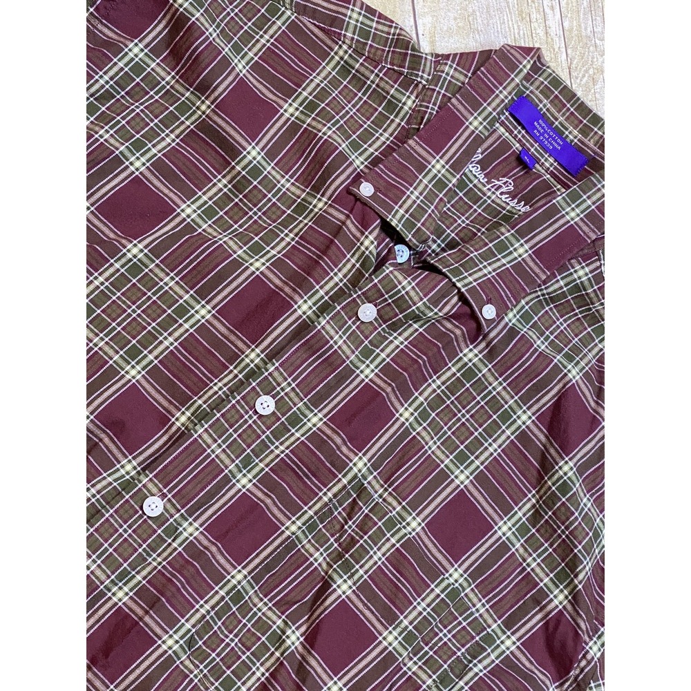 Alan Flusser 100% Cotton Men's Size XL Plaid Long Sleeve Brick‎ Red Plaid